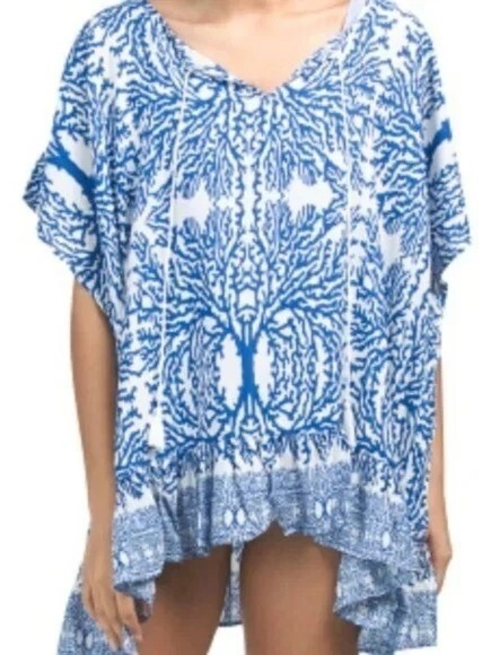 NVELOP Blue & White Coral-Print Swim Coverup Tunic